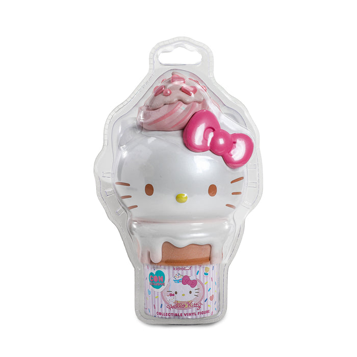 Hello Kitty 6-inch vinyl art figure with pearlescent vanilla and strawberry ice cream cone design, limited edition of 500 by Sanrio.