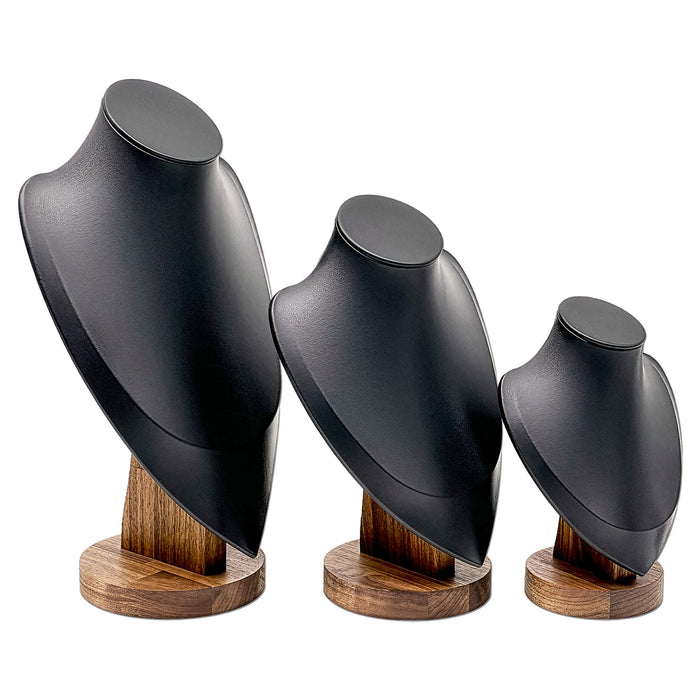 7 1/4" Black Leatherette Walnut Base Necklace Bust Display