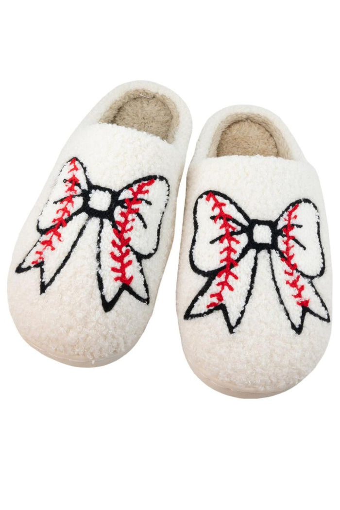 Baseball Bow Fuzzy Slippers // SHIPS IN 1-2 WEEKS