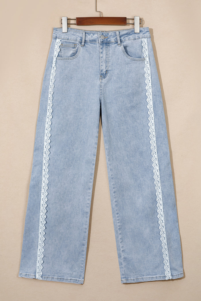 Beau Blue Lace Trim Casual Full-Length Regular Fit Jeans — image 04