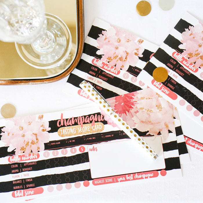 Champagne Party Black & White Tasting Cards