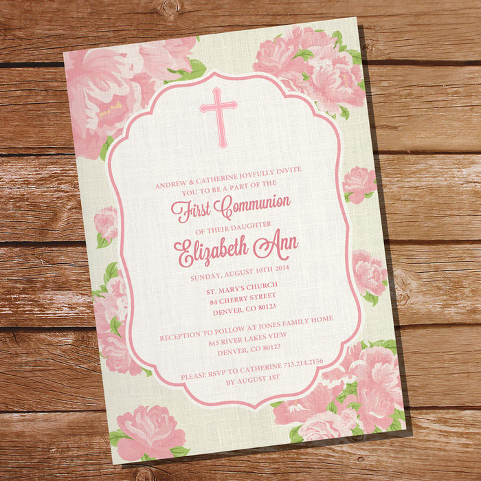 Floral First Communion Invitation | Baptism Invitation for Girls | Christening