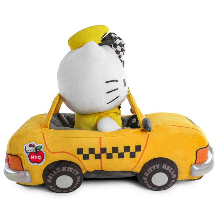 Sanrio Hello Kitty® NYC Taxi plush toy, featuring a cute Hello Kitty character in a yellow NYC taxi, showcased for NYCC 2025.