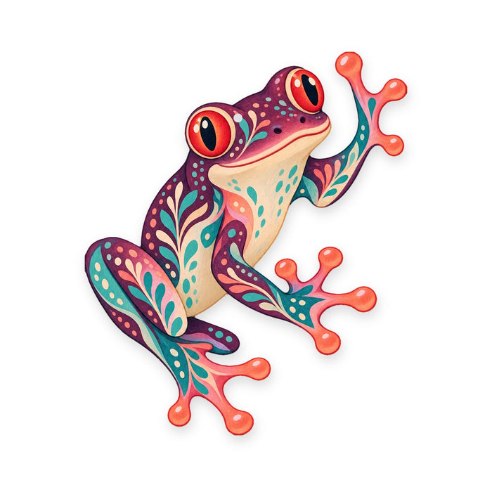 Red-Eyed Tree Frog folk art ornament O532 on white, laser-cut maple wood, made in USA