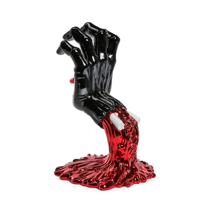 Santa Cruz 40th Anniversary Screaming Hand 9" chrome vinyl art figure with red and black electroplate finish, limited edition collectible.