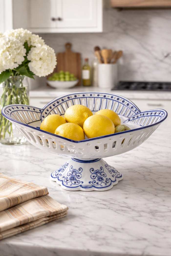 Scalloped Floral Pierced Pedestal Bowl by The Enchanted Home