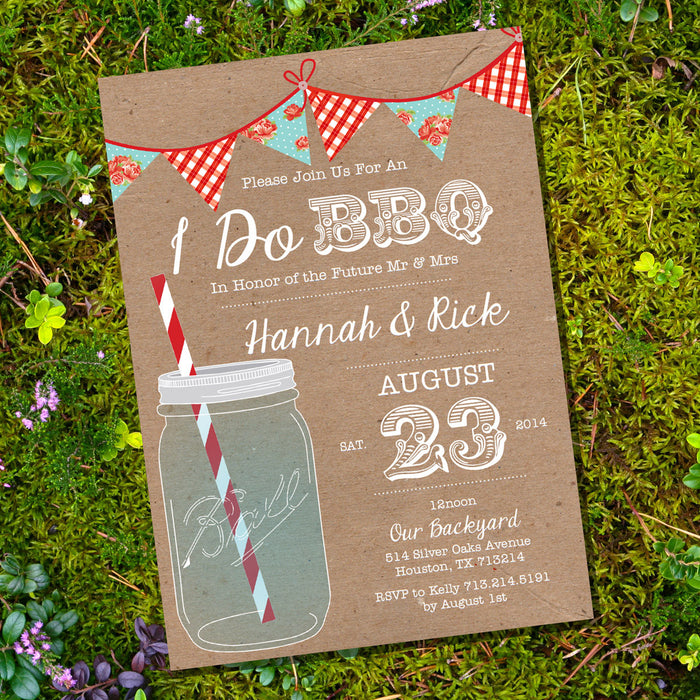 Shabby Chic and Gingham Kraft I Do BBQ lnvitation