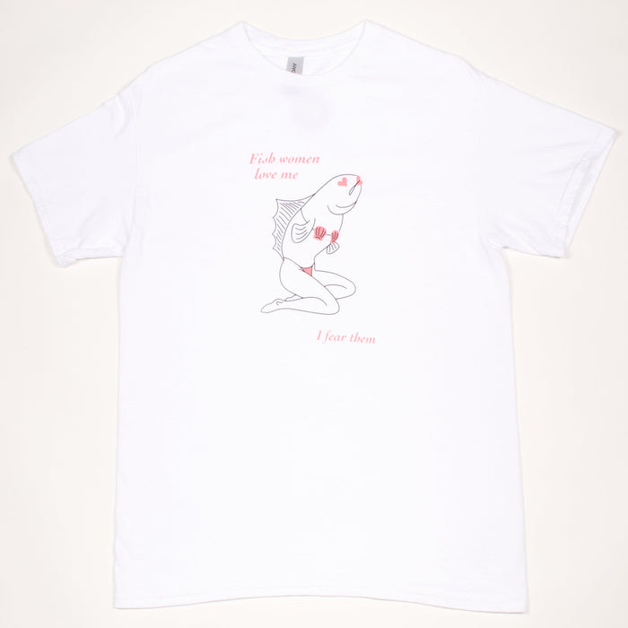Sirena Fish Woman t-shirt in white, front view