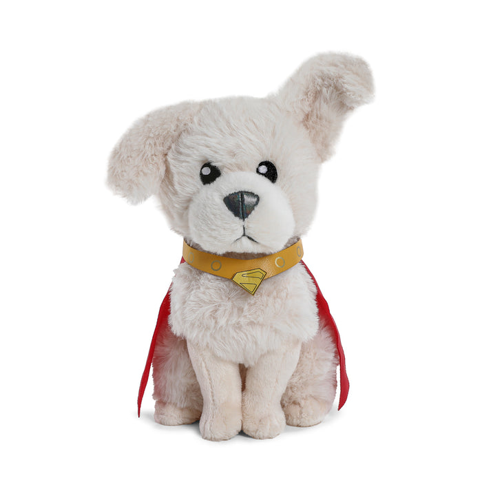 Superman (2025) Krypto the Superdog Phunny plush toy from DC Comics, soft and cuddly, featuring detailed superhero costume and friendly expression.