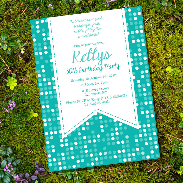 Teal Polka Dot Birthday Invitation