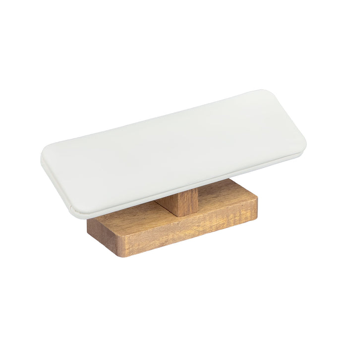 White Leatherette T-Bar Bracelet Display with Wood Base