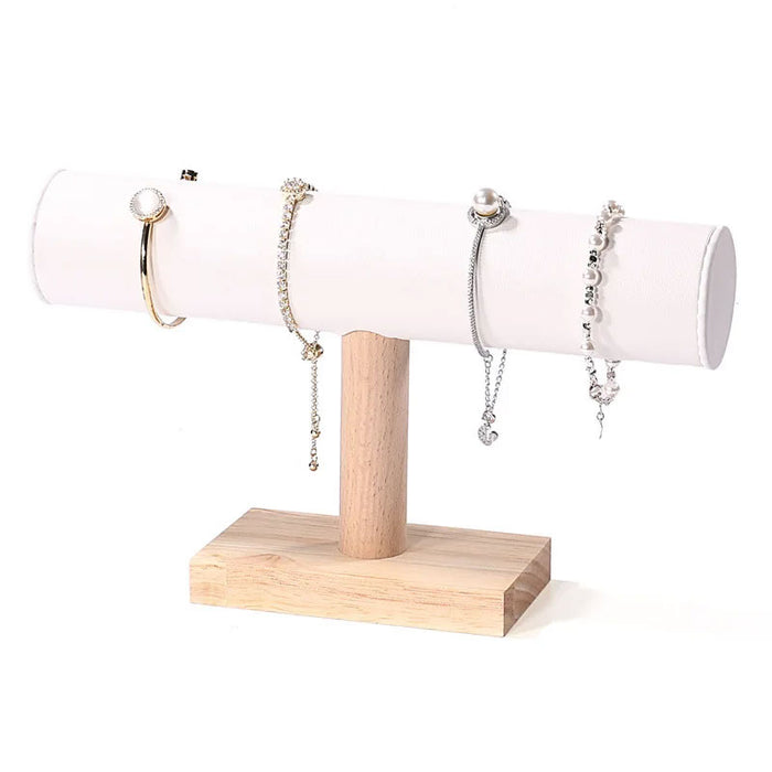 10" x 6" White Leatherette Light Oak T-Bar Jewelry Display