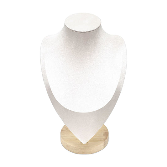 11 1/2" Light Beige Suede Wood Base Necklace Bust Display
