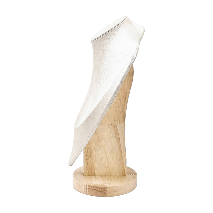 11 1/2" Light Beige Suede Wood Base Necklace Bust Display
