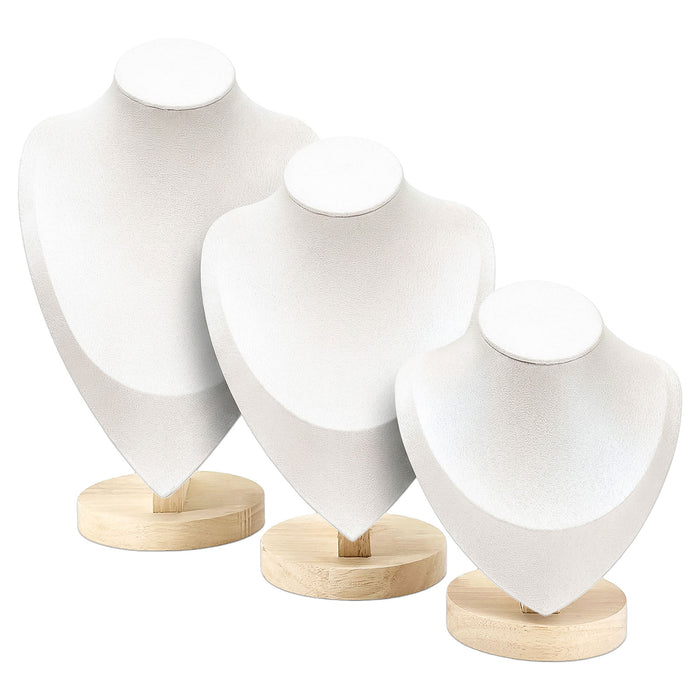 11 1/2" Light Beige Suede Wood Base Necklace Bust Display