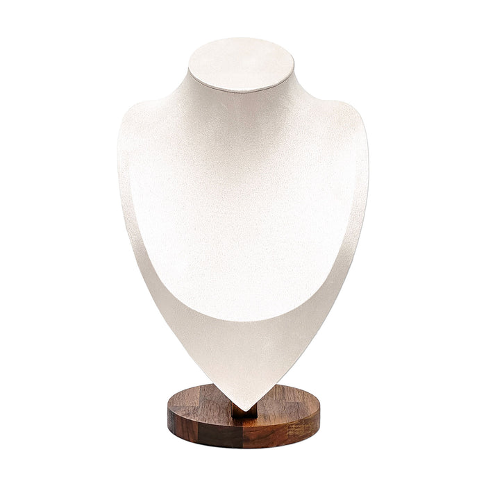 12" Cream Microfiber Walnut Base Necklace Bust Display