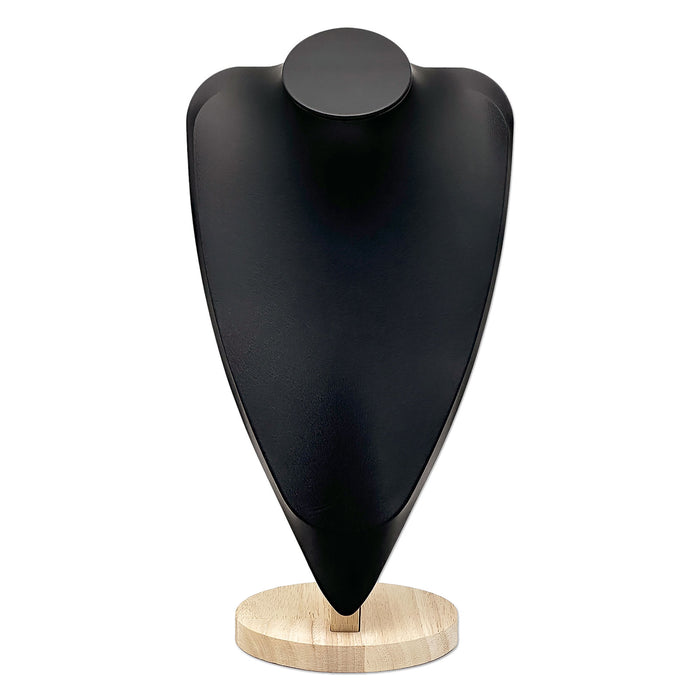 14 1/2" Black Leatherette Light Oak Base Necklace Bust Display