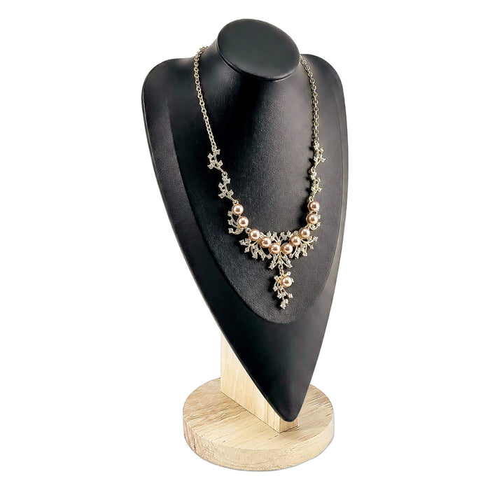 14 1/2" Black Leatherette Light Oak Base Necklace Bust Display