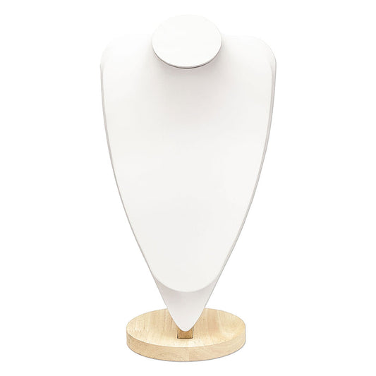 14 1/2" White Leatherette Light Oak Base Necklace Bust Display