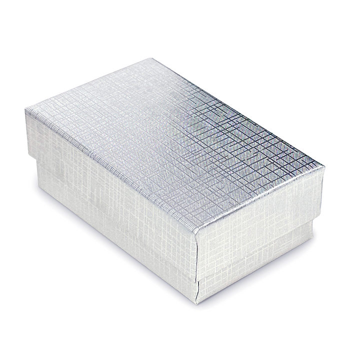2 5/8" x 1 5/8" x 1" Silver Linen Pattern Cotton Filled Paper Box