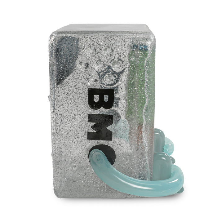 Adventure Time BMO 8-inch glow-in-the-dark vinyl art figure, Game Over Edition limited to 300, featuring detailed design and vibrant colors.
