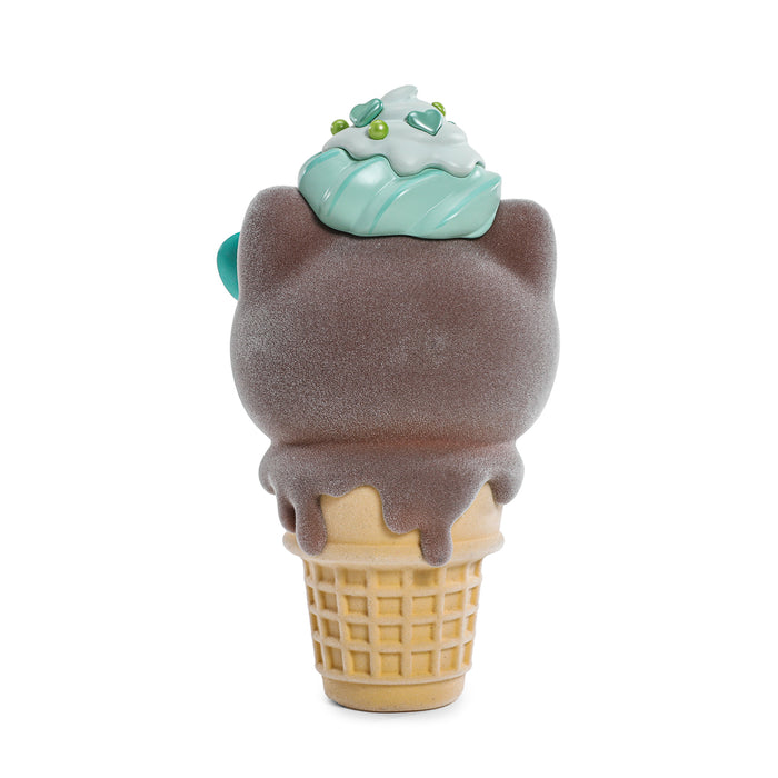 Hello Kitty ice cream cone art figure and pin bundle with flocked chocolate and mint design, limited edition Sanrio collectible.