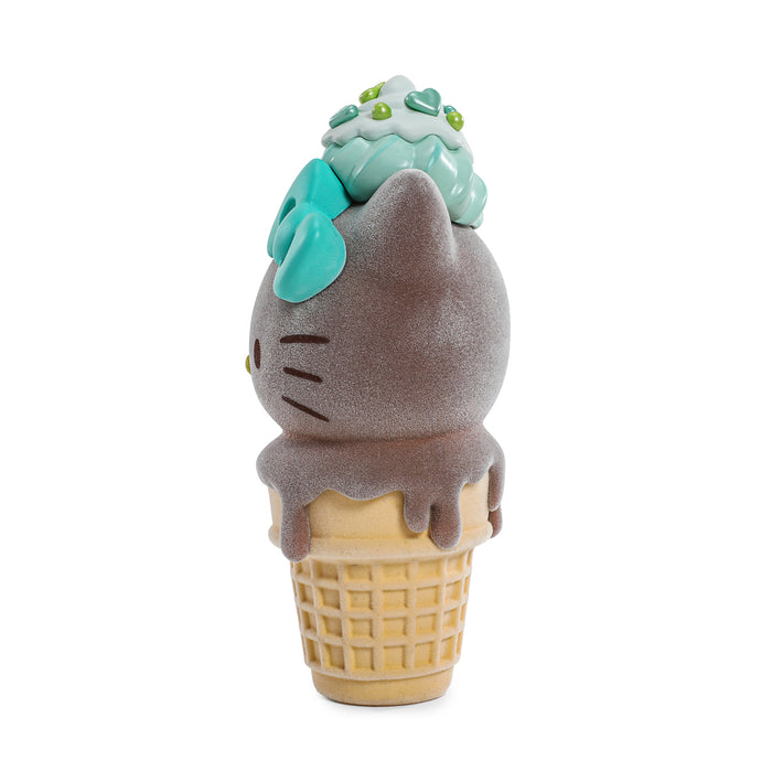 Hello Kitty ice cream cone art figure and pin bundle by Sanrio, flocked chocolate with mint limited edition, 6-inch figure and collectible pin