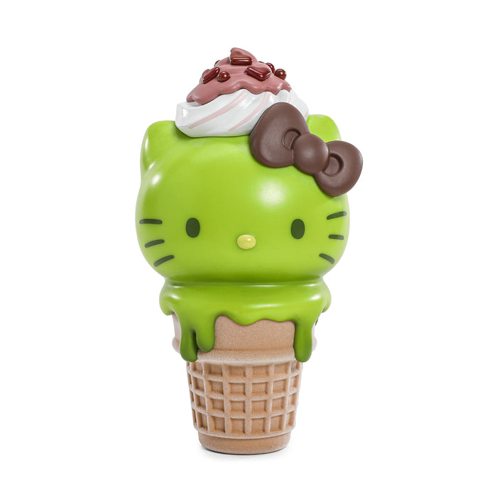 Hello Kitty ice cream cone art figure and pin bundle by Sanrio, glow-in-the-dark matcha and chocolate edition, limited edition.