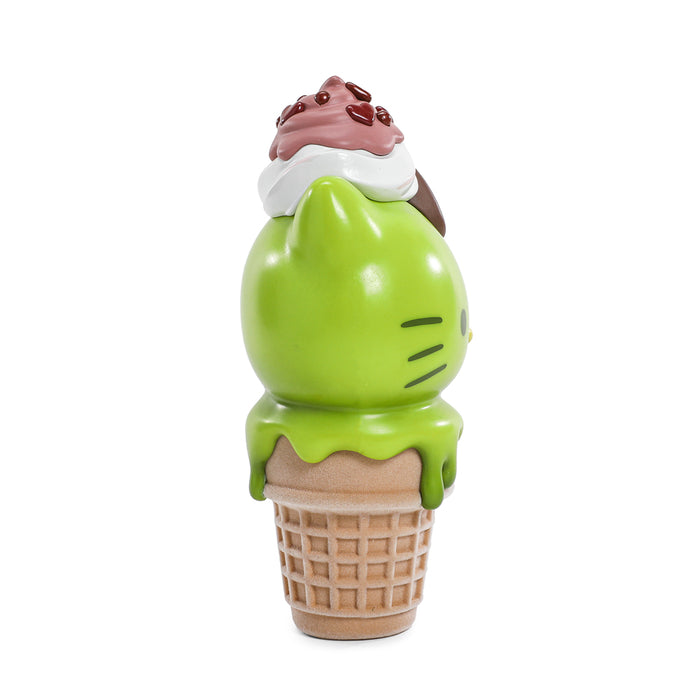 Hello Kitty ice cream cone art figure and pin bundle from Sanrio, limited edition glow-in-the-dark matcha and chocolate design.