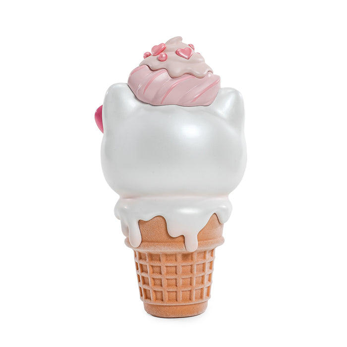 Hello Kitty ice cream cone art figure and pin bundle by Sanrio, featuring a vanilla and strawberry-themed limited edition design.