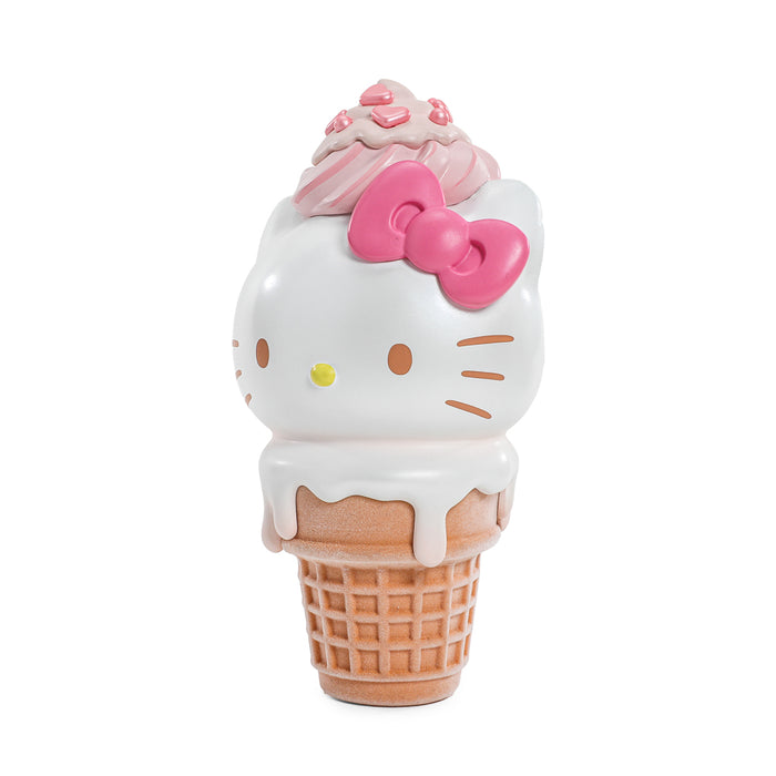 Hello Kitty ice cream cone art figure and pin bundle by Sanrio, featuring vanilla and strawberry colors, limited edition design.