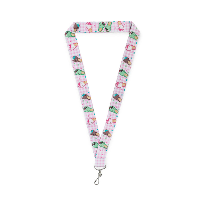 Hello Kitty ice cream pins and lanyard set by Sanrio, limited edition 2025 con exclusive, featuring colorful Hello Kitty ice cream designs.