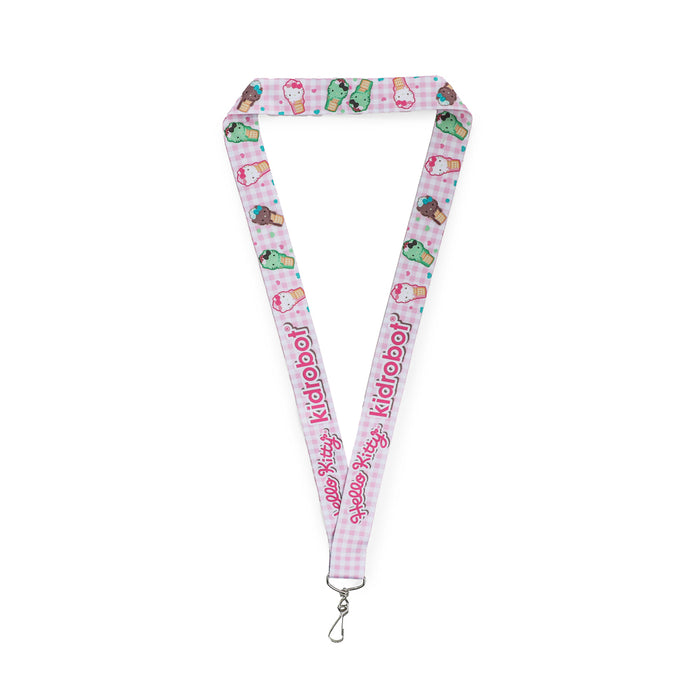Hello Kitty ice cream pins and lanyard set by Sanrio, limited edition 2025 CON EXCLUSIVE, featuring colorful Hello Kitty ice cream designs.