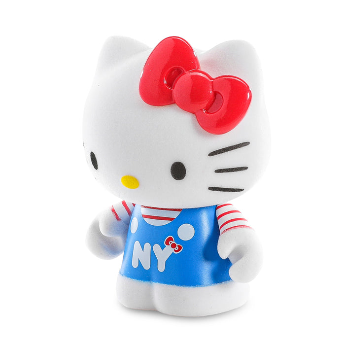 Hello Kitty NYC 3-inch flocked vinyl art figure by Sesame Street, limited edition of 500, featuring Hello Kitty in NYC-themed attire.