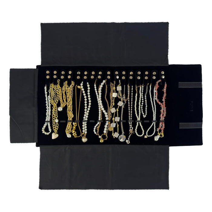 22" x 11" Black Velvet Necklace Travel Jewelry Case Roll