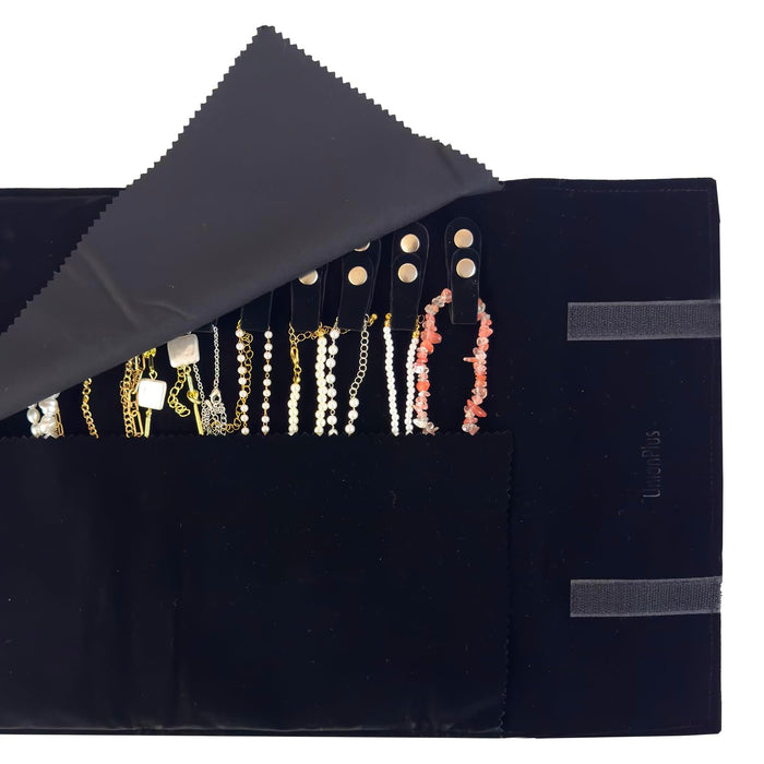 22" x 11" Black Velvet Necklace Travel Jewelry Case Roll