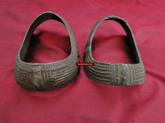 246 Pair of Old Heavy Collectible Adivasi Tribal Anklets Odisha-WOVENSOULS-Antique-Vintage-Textiles-Art-Decor