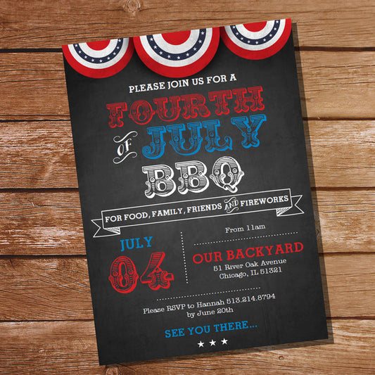 Fourth of July BBQ Invitation Chalkboard