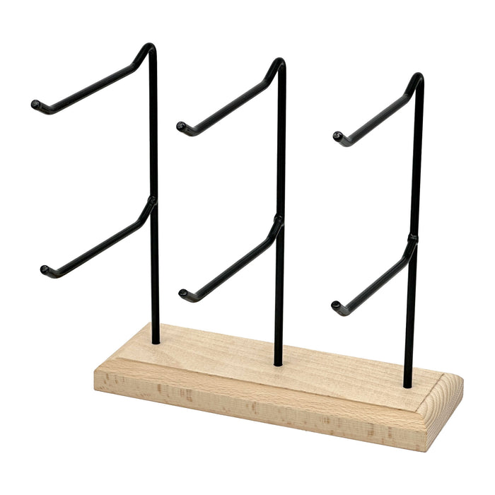6 Hook Black Metal Earring Card Display Stand with Wood Base
