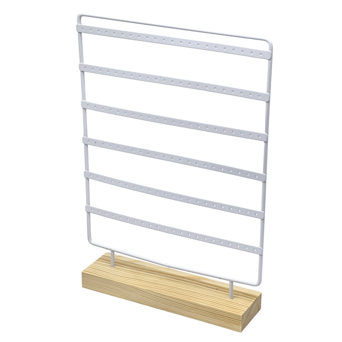 6 Tier White Metal Earring Display Stand with Wood Base