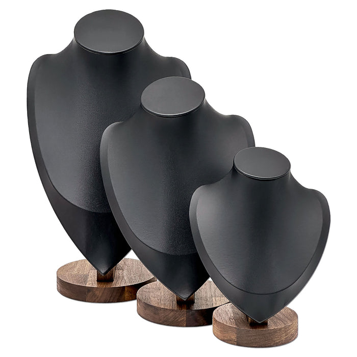 7 1/4" Black Leatherette Walnut Base Necklace Bust Display
