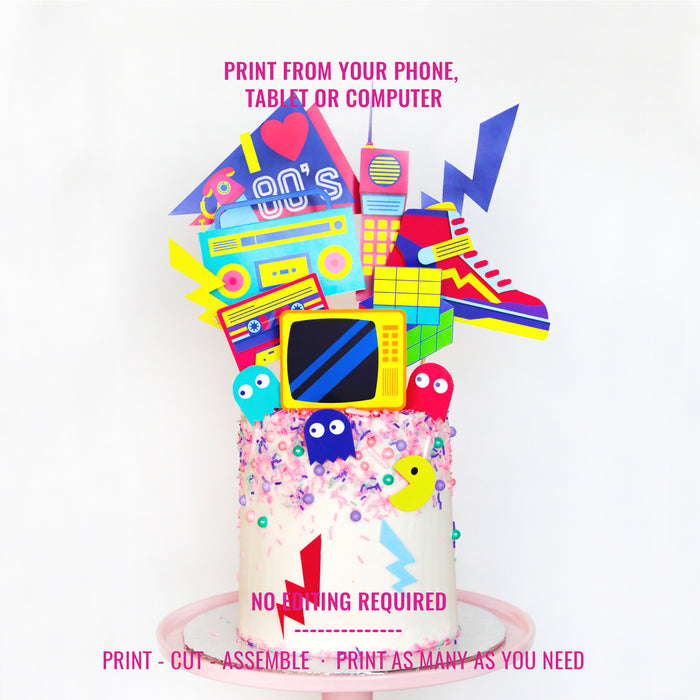 80's Birthday Party Cake Topper | Eighties DIY Cake | Hip hop | 90's Digital Cake Topper | 80's Nostalgia
