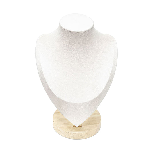 9 1/2" Light Beige Microfiber Wood Base Necklace Bust Display