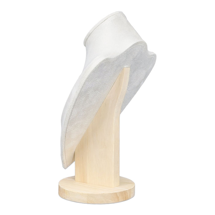9 1/2" Light Beige Microfiber Wood Base Necklace Bust Display