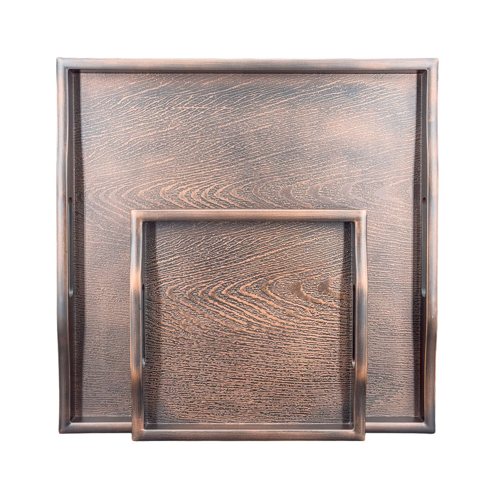 9 3/8" x 9 3/8" Wood Grain Texture Plastic Tray with Handles