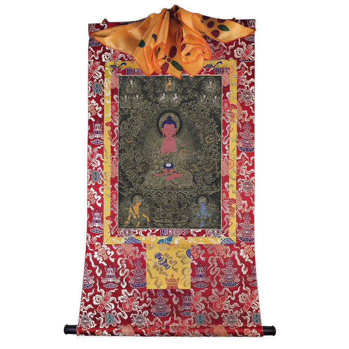 Amitabha Thangka - Tibetan thangka painting, detailed view