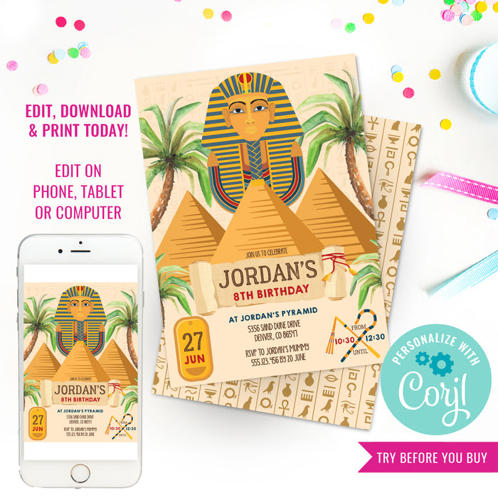 Tutankhamen Birthday Party Invitation