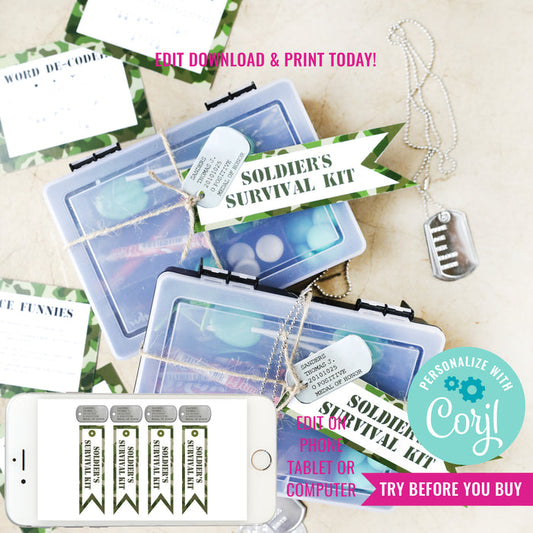 Army Birthday Party Favor Tag | Camo Army Party Favors | Survival Kit Favors