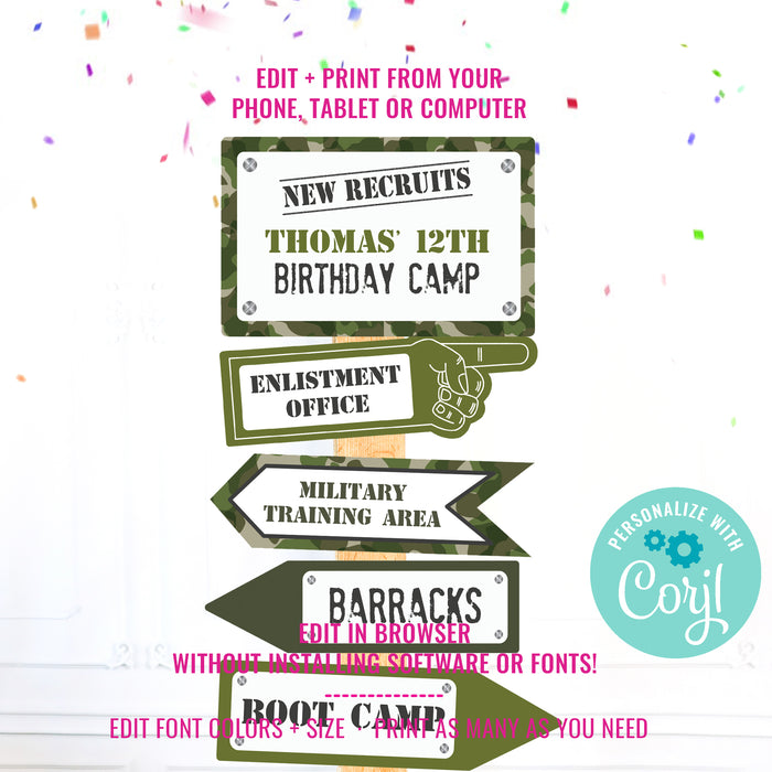 Army Camo Party Directional Sign | Army Party Printable Welcome Sign