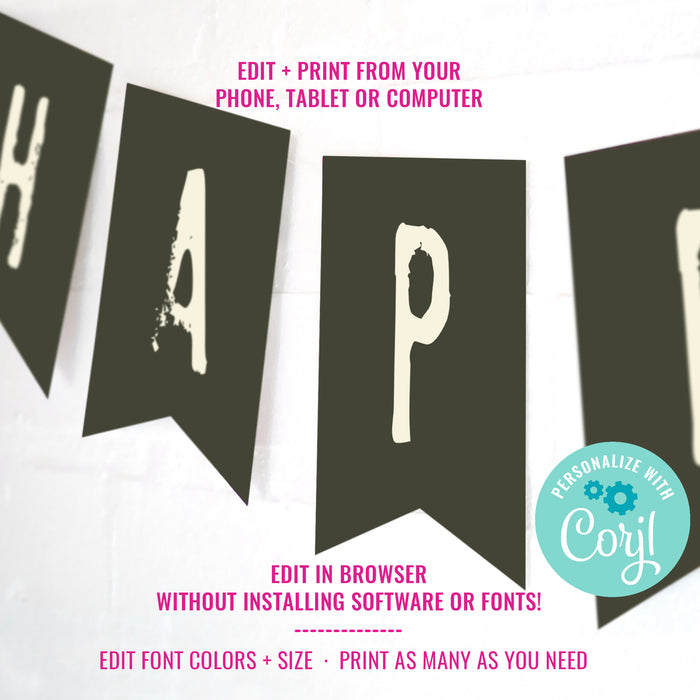 Army Tank Party Happy Birthday Banner